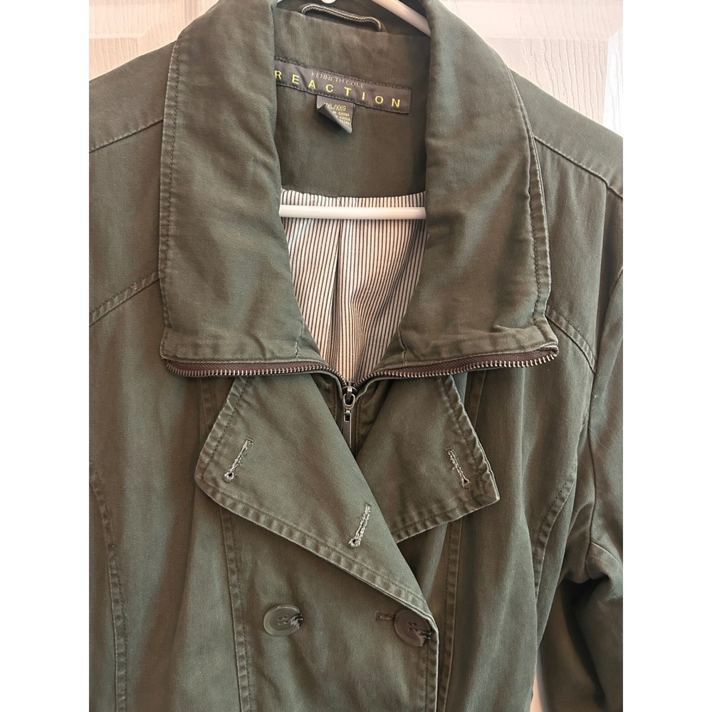 Kenneth Cole Reaction Olive Green Double Breasted Trench Jacket XXL Utility Coat